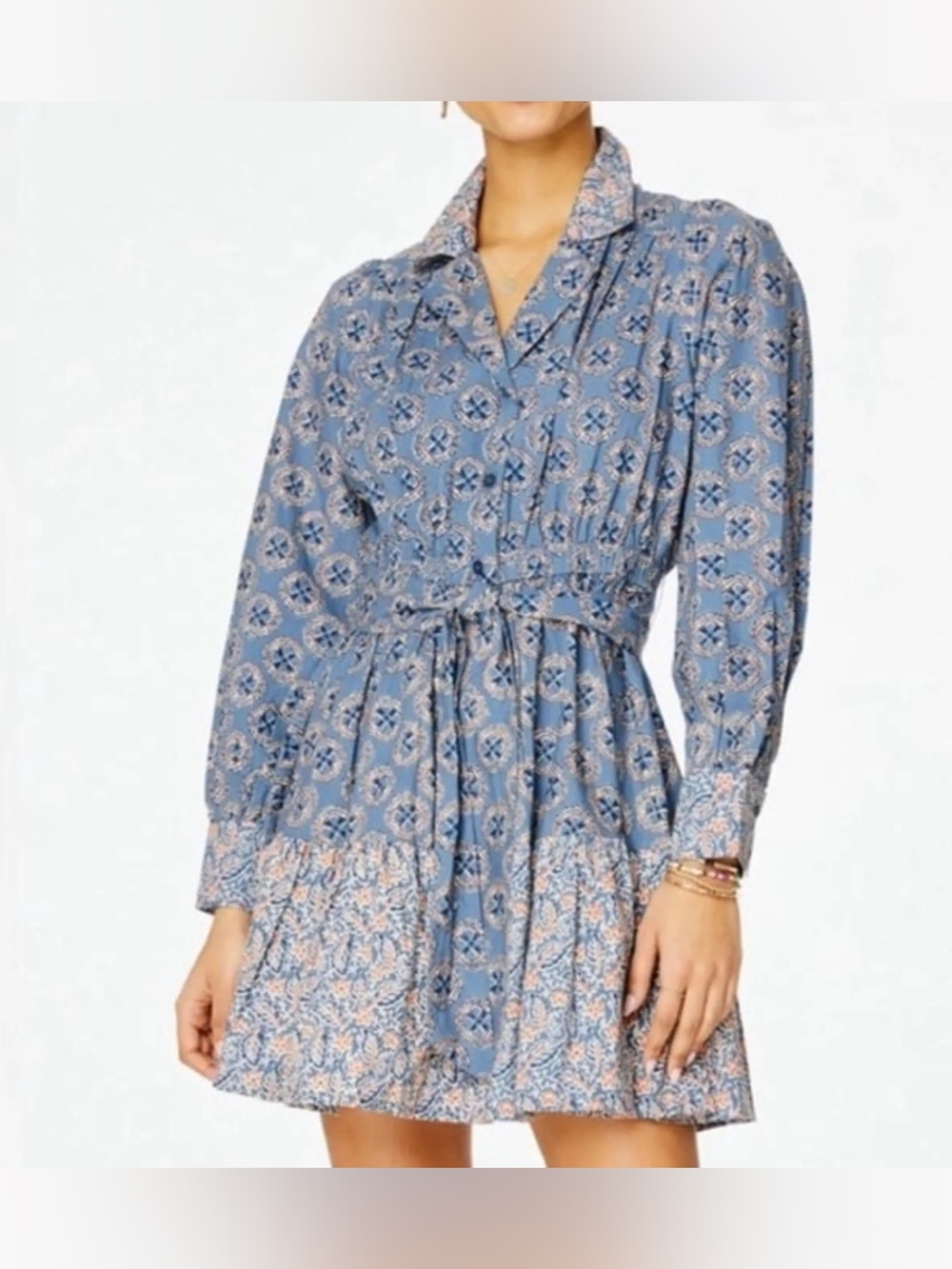 Roller Rabbit Primrose Shea Fit And Flare Shirt Dress Belted Long Sleeve Size L
